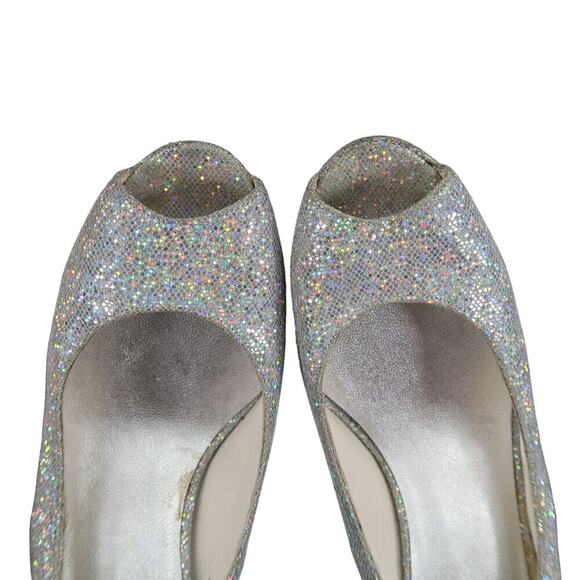 Stuart Weitzman Shoes Women 10 Pump Slingback Platform Peep Toe Galactic Glitter - Picture 10 of 15